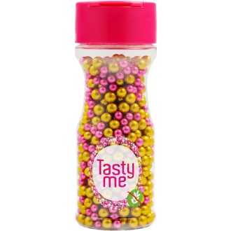   Tasty Me gluténmentes metallic pearls tortadekor mix pink-arany 4mm 70 g