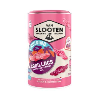   Van Slooten gluténmentes, vegán pirosgyümölcsös gumicukor mix cruising cadillacs 225 g