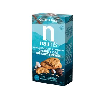   Nairns gluténmentes teljeskiőrlésű 57% rostdús zabkeksz étcsoki&kókusz 160 g
