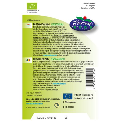 Réde bio póréhagyma csíráztatásra 15 g