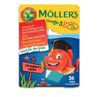   Möllers omega-3 halacska gumivitamin étrend-kiegészítő gyerekeknek d-vitaminnal, eper ízesítéssel 36 db