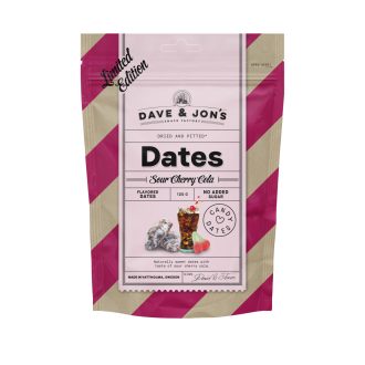   Dave & Jon's dates sour cherry cola mag nélküli ízesített datolya cherry cola ízben, hozzáadott cukor nélkül 125 g