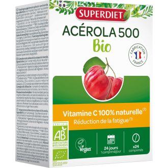   Superdiet acerola 500mg, 100%-ban természetes c-vitamin 85mg gyümölcs ízű vegán rágótabletta 24 db