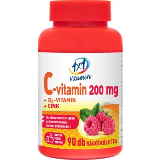 1x1 c-vitamin 200mg d3+cink málnás rágótabletta 90 db