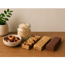 Müzli, gyümölcs, zab, protein szeletek